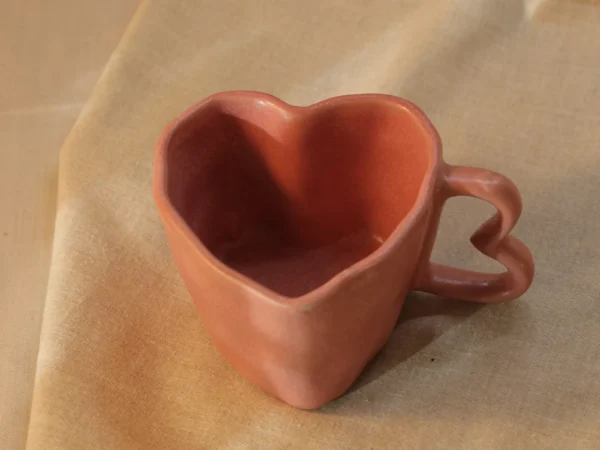 Pink Heart-Shaped Ceramic Tea Cup